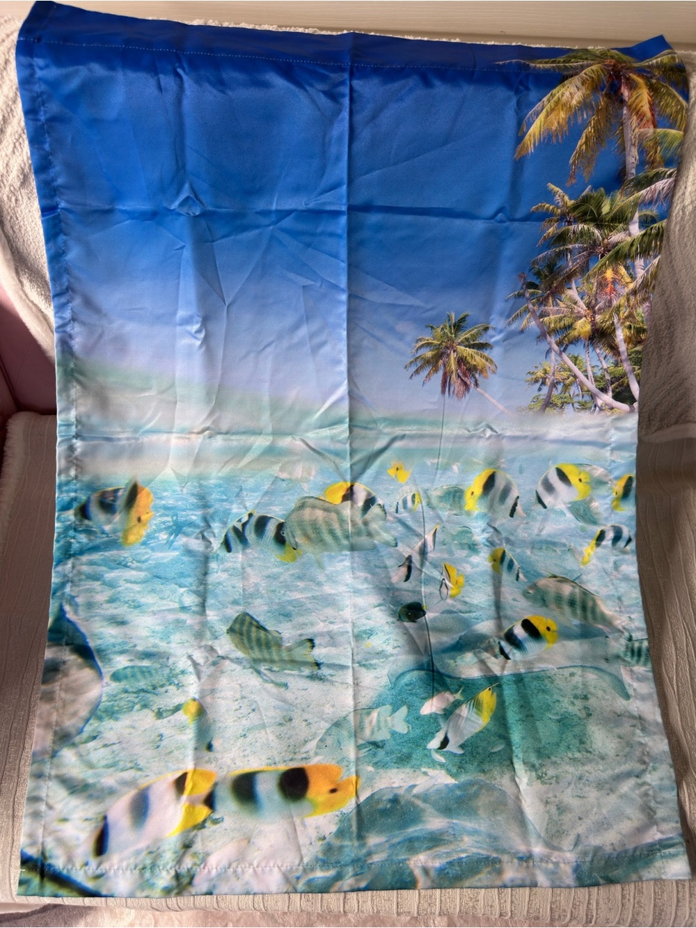 Tropical Beach Fish Bathroom Window Curtain - Blue